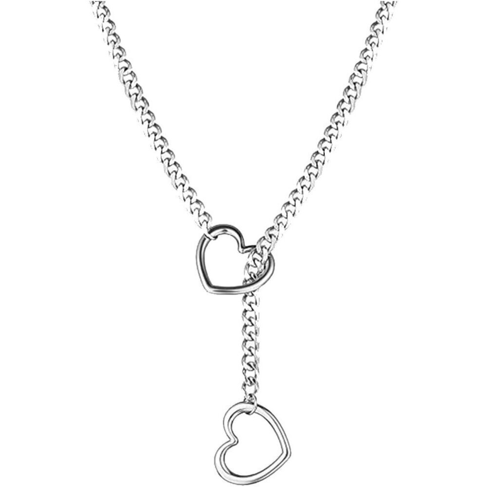 🆕 Women Silver Heart O-Ring Chain Necklace Long Cuban Adjustable Lariat Jewelry